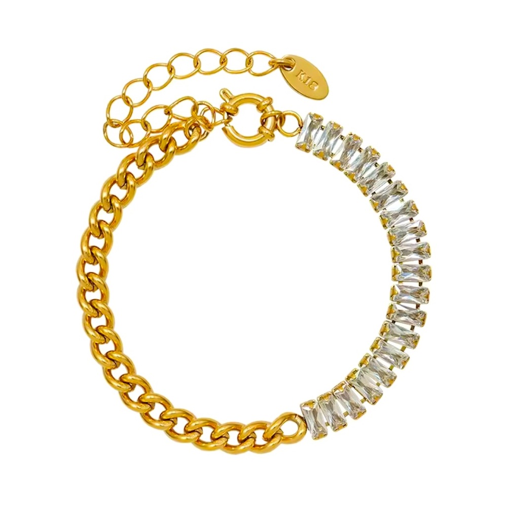 NEW 18K GOLD PLATED HALF CUBAN HALF TENNIS BRACELET – AAA ZIRCONIA